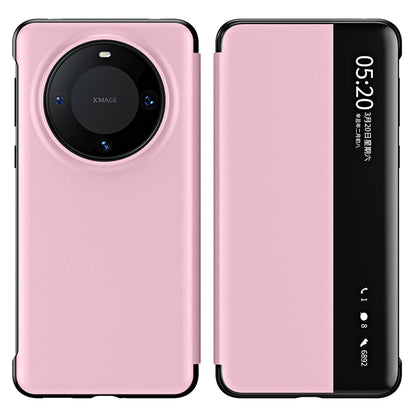 For Huawei Mate 60 Pro View Window Smart Phone Case Litchi Texture PU Leather + PC Phone Cover