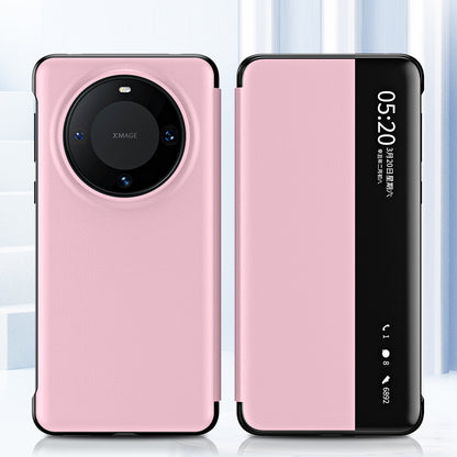 For Huawei Mate 60 Pro View Window Smart Phone Case Litchi Texture PU Leather + PC Phone Cover