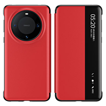 For Huawei Mate 60 Pro View Window Smart Phone Case Litchi Texture PU Leather + PC Phone Cover