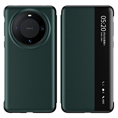 For Huawei Mate 60 Pro View Window Smart Phone Case Litchi Texture PU Leather + PC Phone Cover
