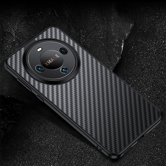 For Huawei Mate 60 Pro Magnetic Phone Case Carbon Fiber Texture Design Kevlar Fiber TPU Cover