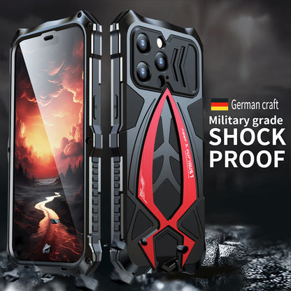 LUPHIE Shockproof Drop-proof Metal+TPU Case for iPhone 15 Pro Max Sports Car Design Cover with Screen Protector