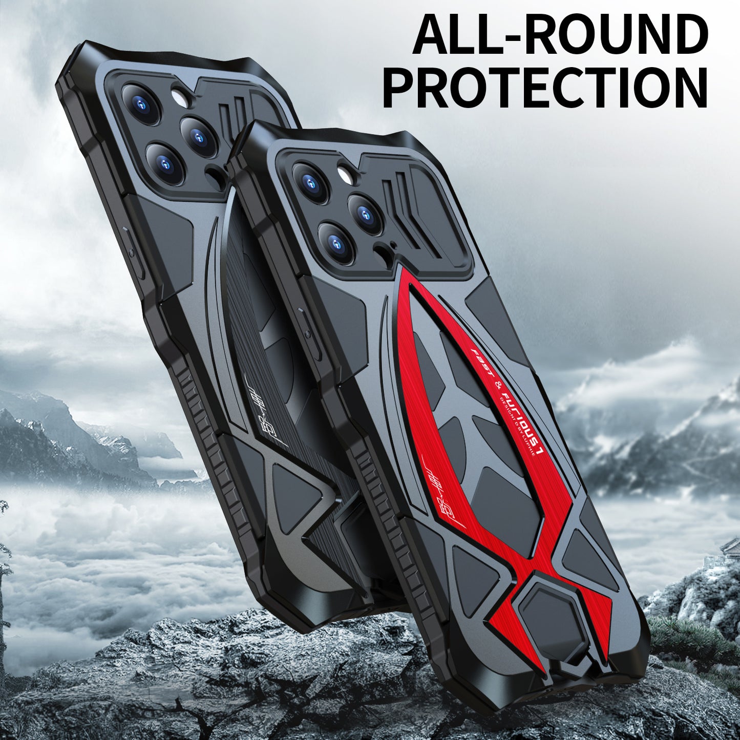 LUPHIE Shockproof Drop-proof Metal+TPU Case for iPhone 15 Pro Max Sports Car Design Cover with Screen Protector