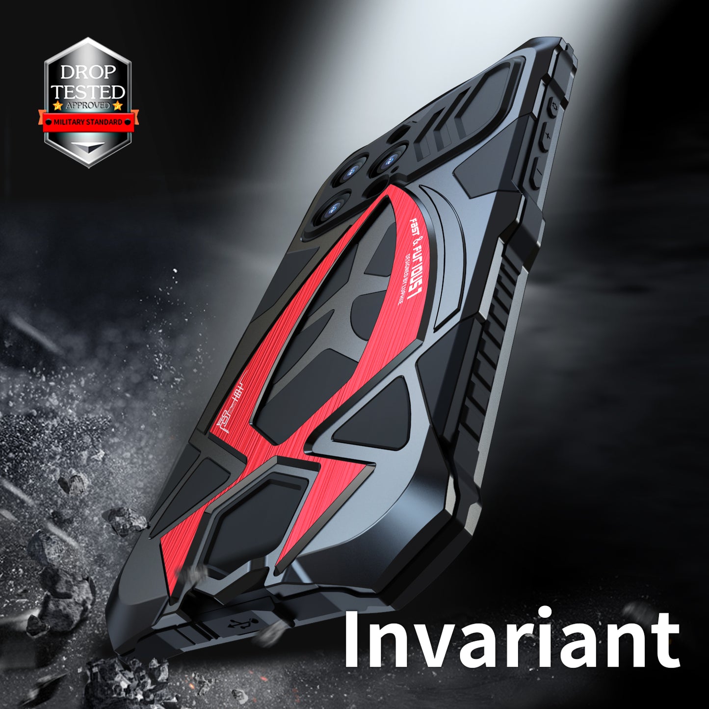 LUPHIE Shockproof Drop-proof Metal+TPU Case for iPhone 15 Pro Max Sports Car Design Cover with Screen Protector