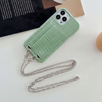 2 Card Slots Anti-Drop Phone Case for iPhone 15 Pro Max Crocodile Textured PU+PC Phone Cover with Strap