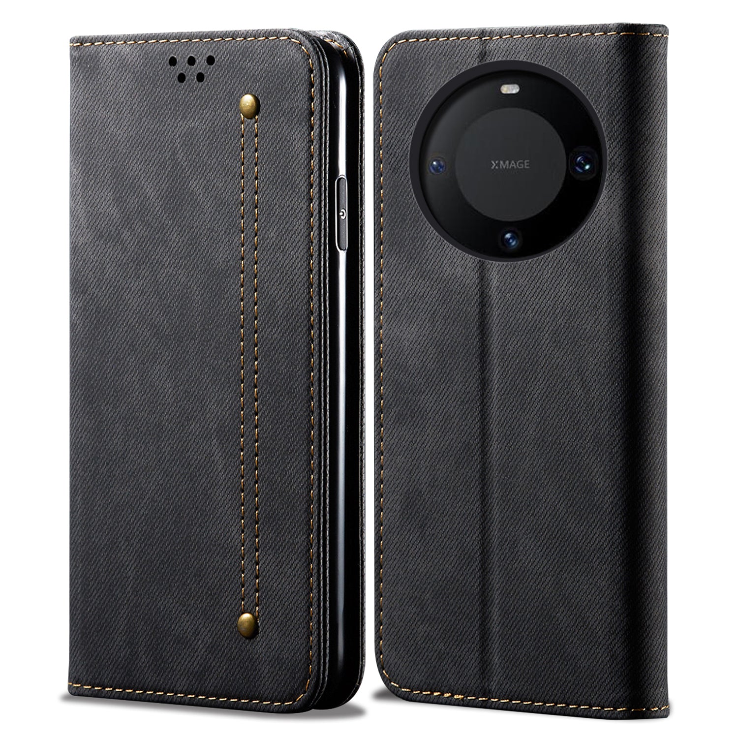 For Huawei Mate 60 Flip Stand Wallet Case Jeans Cloth Texture PU Leather Protective Phone Cover