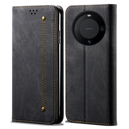 For Huawei Mate 60 Flip Stand Wallet Case Jeans Cloth Texture PU Leather Protective Phone Cover