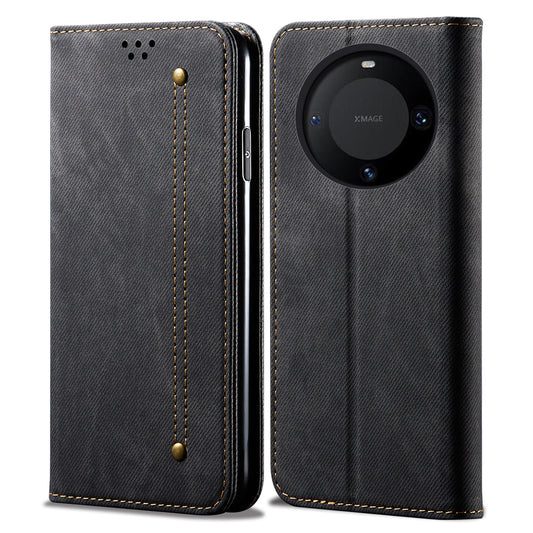 For Huawei Mate 60 Flip Stand Wallet Case Jeans Cloth Texture PU Leather Protective Phone Cover