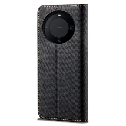 For Huawei Mate 60 Flip Stand Wallet Case Jeans Cloth Texture PU Leather Protective Phone Cover
