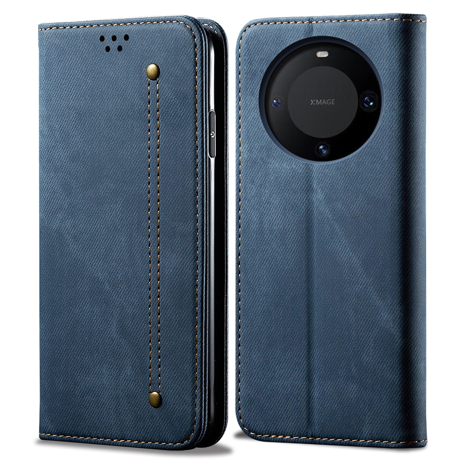 For Huawei Mate 60 Flip Stand Wallet Case Jeans Cloth Texture PU Leather Protective Phone Cover