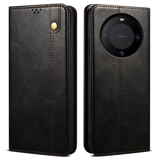 For Huawei Mate 60 Anti-Scratch Cover Waxy Crazy Horse Texture PU Leather Stand Wallet Phone Shell