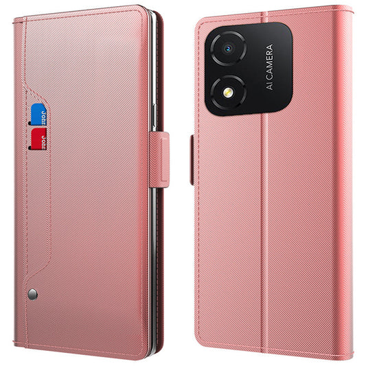 For Honor X5 4G Stand Phone Case Anti-Scratch Shell Card Slot and Mirror PU Leather Cover