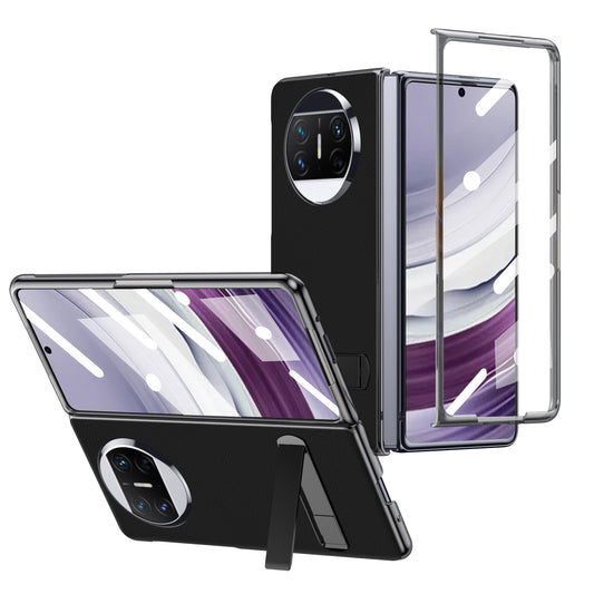 For Huawei Mate X5 PU Leather Coated PC Protective Cover Kickstand Phone Case with Tempered Glass Screen Film