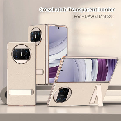 For Huawei Mate X5 PU Leather Coated PC Protective Cover Kickstand Phone Case with Tempered Glass Screen Film