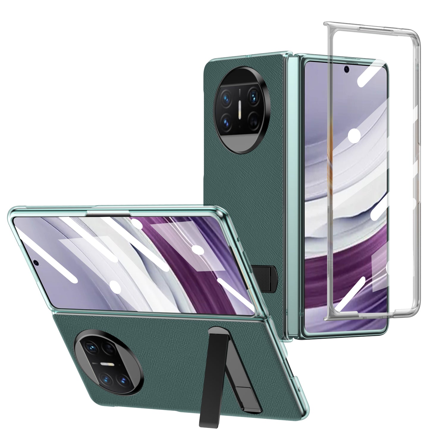 For Huawei Mate X5 PU Leather Coated PC Protective Cover Kickstand Phone Case with Tempered Glass Screen Film