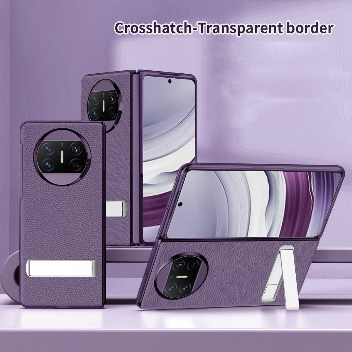 For Huawei Mate X5 PU Leather Coated PC Protective Cover Kickstand Phone Case with Tempered Glass Screen Film