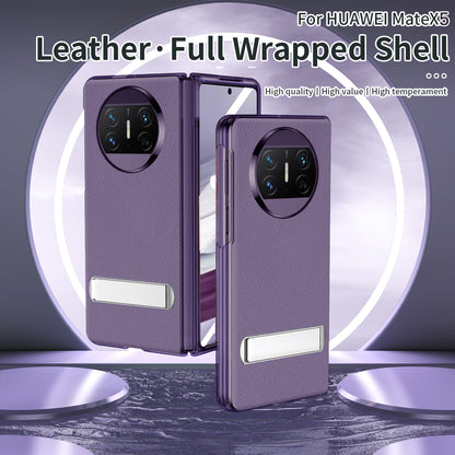 For Huawei Mate X5 PU Leather Coated PC Protective Cover Kickstand Phone Case with Tempered Glass Screen Film