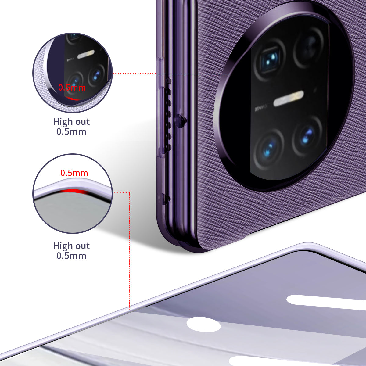 For Huawei Mate X5 PU Leather Coated PC Protective Cover Kickstand Phone Case with Tempered Glass Screen Film