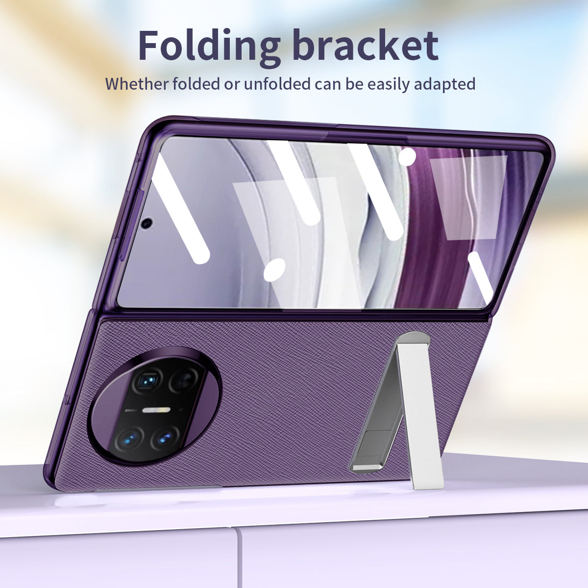 For Huawei Mate X5 PU Leather Coated PC Protective Cover Kickstand Phone Case with Tempered Glass Screen Film