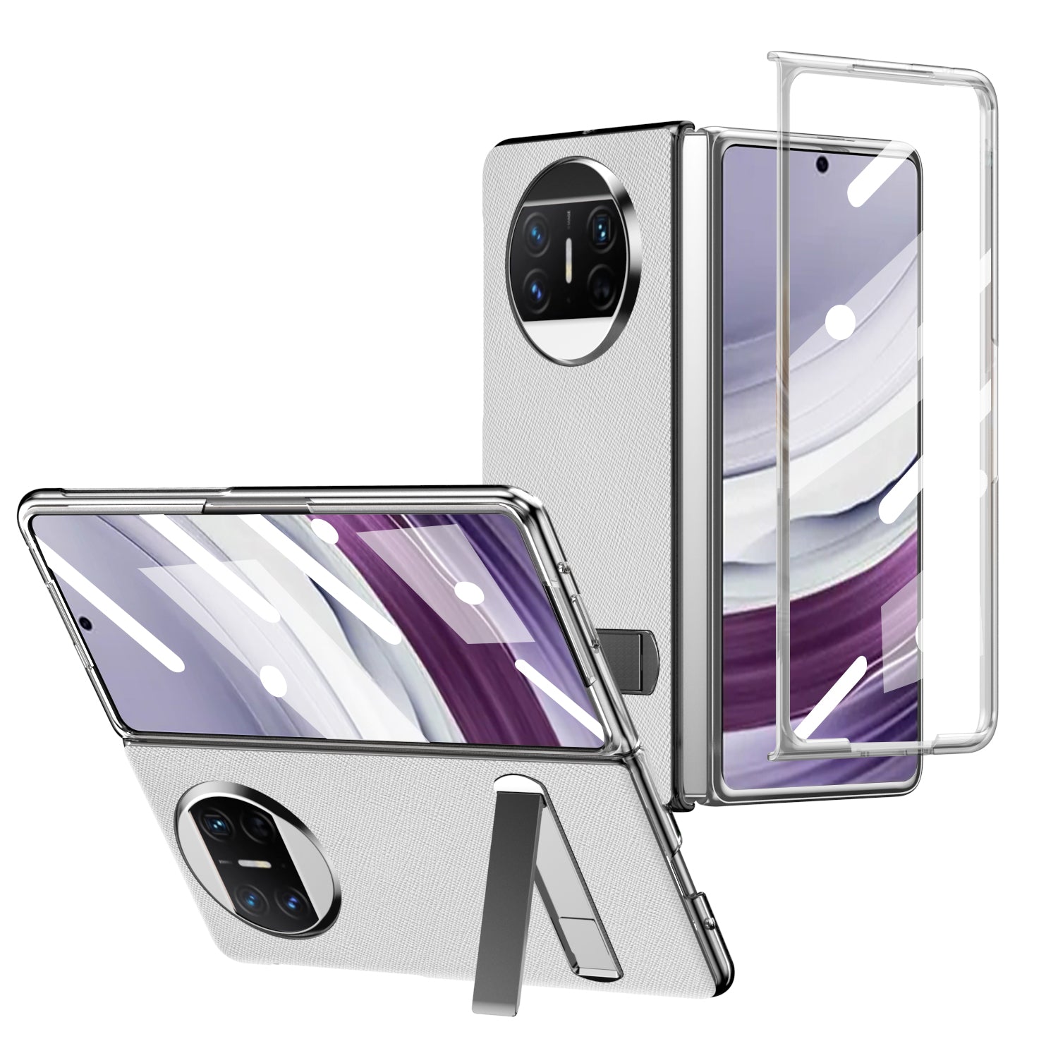 For Huawei Mate X5 PU Leather Coated PC Protective Cover Kickstand Phone Case with Tempered Glass Screen Film