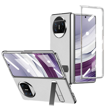 For Huawei Mate X5 PU Leather Coated PC Protective Cover Kickstand Phone Case with Tempered Glass Screen Film