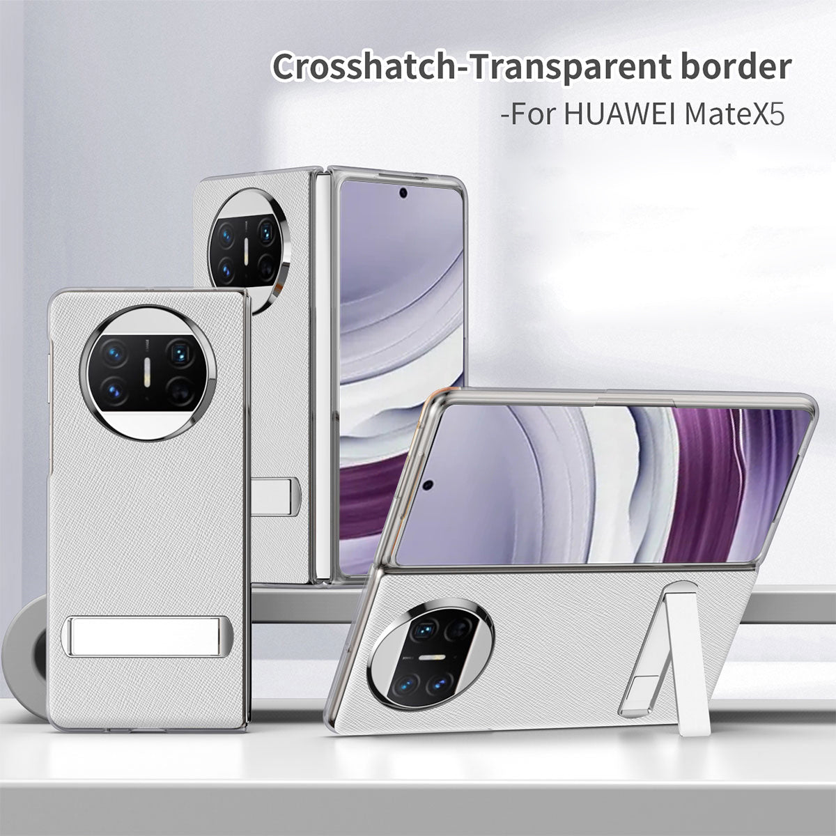 For Huawei Mate X5 PU Leather Coated PC Protective Cover Kickstand Phone Case with Tempered Glass Screen Film
