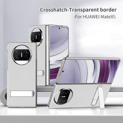 For Huawei Mate X5 PU Leather Coated PC Protective Cover Kickstand Phone Case with Tempered Glass Screen Film
