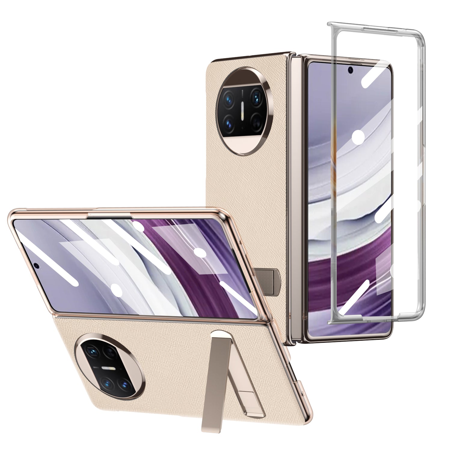 For Huawei Mate X5 PU Leather Coated PC Protective Cover Kickstand Phone Case with Tempered Glass Screen Film
