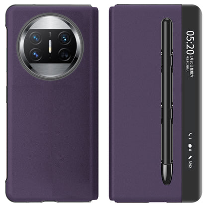 Leather Case with Stylus for Huawei Mate X5 , View Window Foldable Stand Phone Cover