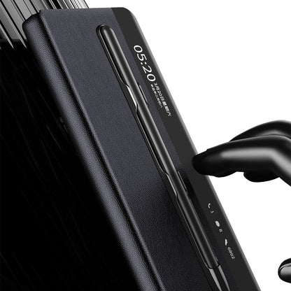 Leather Case with Stylus for Huawei Mate X5 , View Window Foldable Stand Phone Cover