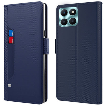 For Honor X6a 4G Phone Case Card Slot and Mirror PU Leather Cover Anti-Scratch Stand Shell