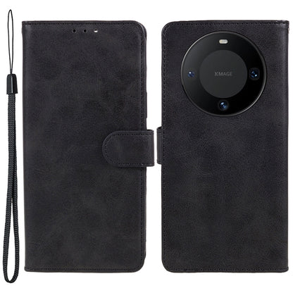 For Huawei Mate 60 Business Style Phone Cover Magnetic Clasp PU Leather Calf Texture Wallet Stand Phone Case
