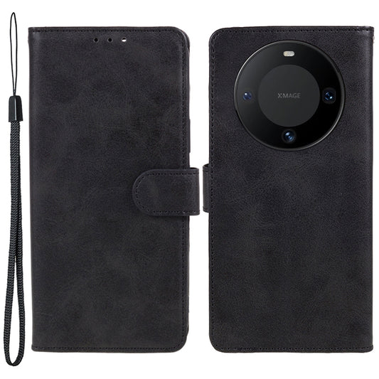 For Huawei Mate 60 Business Style Phone Cover Magnetic Clasp PU Leather Calf Texture Wallet Stand Phone Case