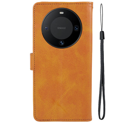For Huawei Mate 60 Business Style Phone Cover Magnetic Clasp PU Leather Calf Texture Wallet Stand Phone Case