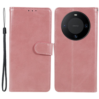 For Huawei Mate 60 Business Style Phone Cover Magnetic Clasp PU Leather Calf Texture Wallet Stand Phone Case