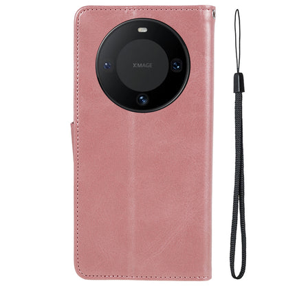 For Huawei Mate 60 Business Style Phone Cover Magnetic Clasp PU Leather Calf Texture Wallet Stand Phone Case