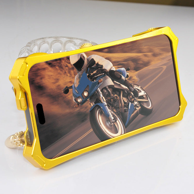 For iPhone 15 Pro Max Metal Gear Kickstand Phone Case Skull Toy Steampunk Shockproof Cover