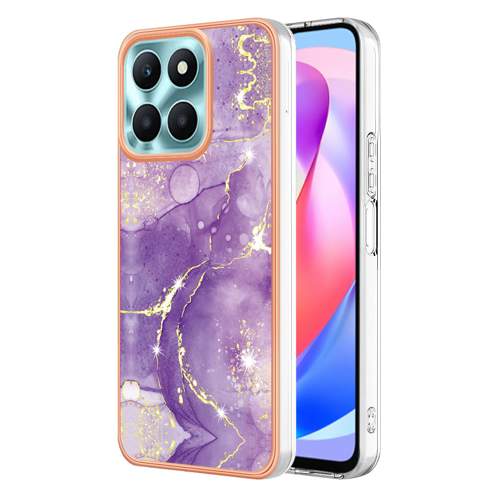 YB IMD Series-2 For Honor X6a 4G Electroplating Edge TPU Case IMD Marble Pattern Phone Cover