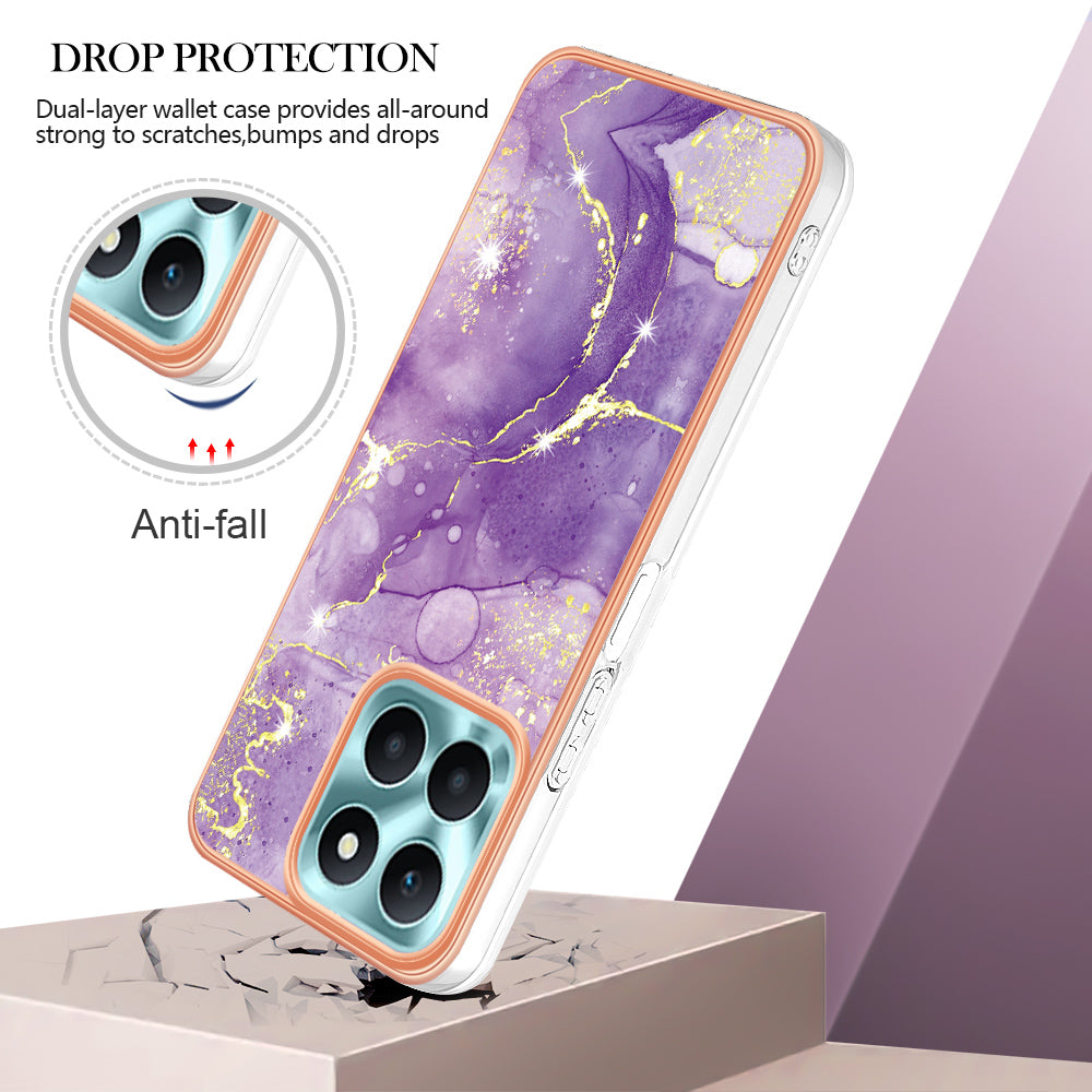 YB IMD Series-2 For Honor X6a 4G Electroplating Edge TPU Case IMD Marble Pattern Phone Cover
