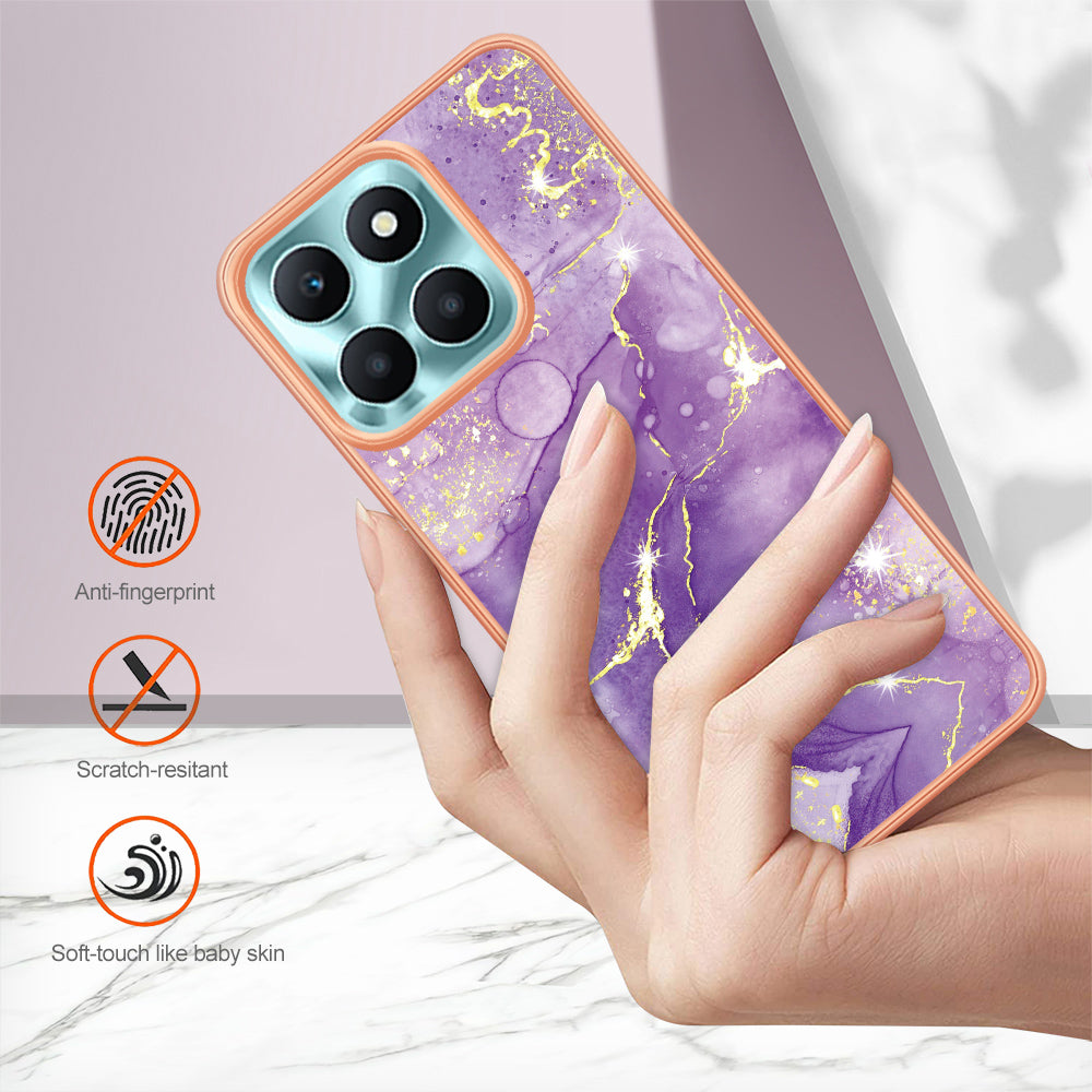 YB IMD Series-2 For Honor X6a 4G Electroplating Edge TPU Case IMD Marble Pattern Phone Cover