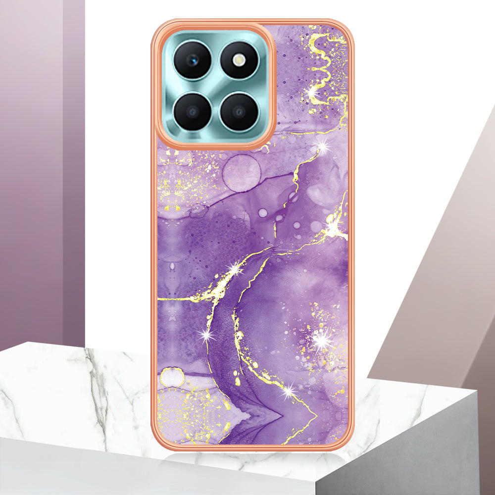 YB IMD Series-2 For Honor X6a 4G Electroplating Edge TPU Case IMD Marble Pattern Phone Cover