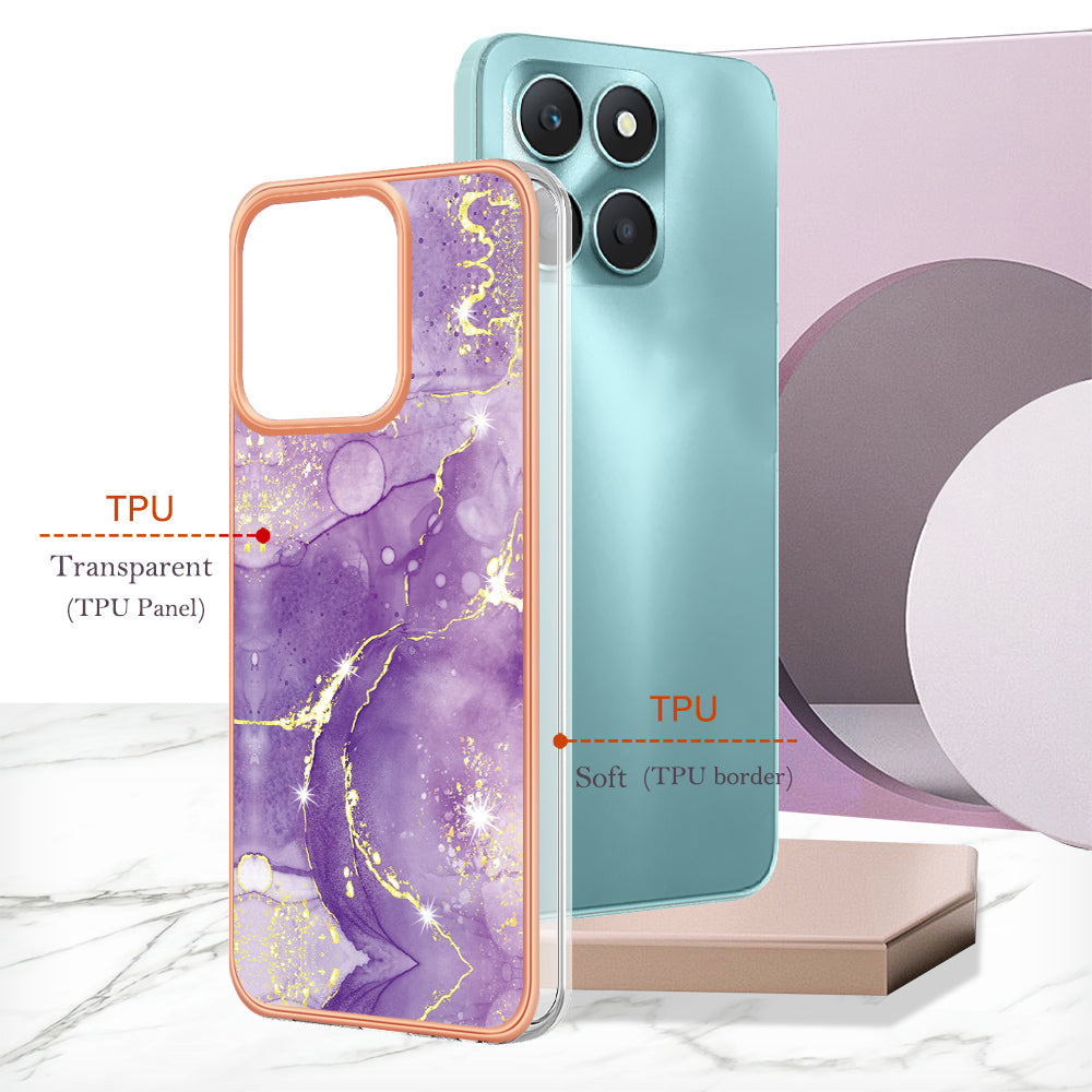 YB IMD Series-2 For Honor X6a 4G Electroplating Edge TPU Case IMD Marble Pattern Phone Cover