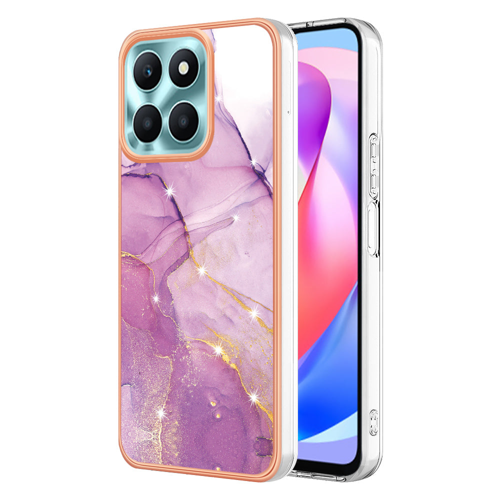 YB IMD Series-2 For Honor X6a 4G Electroplating Edge TPU Case IMD Marble Pattern Phone Cover