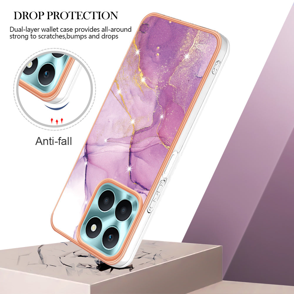 YB IMD Series-2 For Honor X6a 4G Electroplating Edge TPU Case IMD Marble Pattern Phone Cover