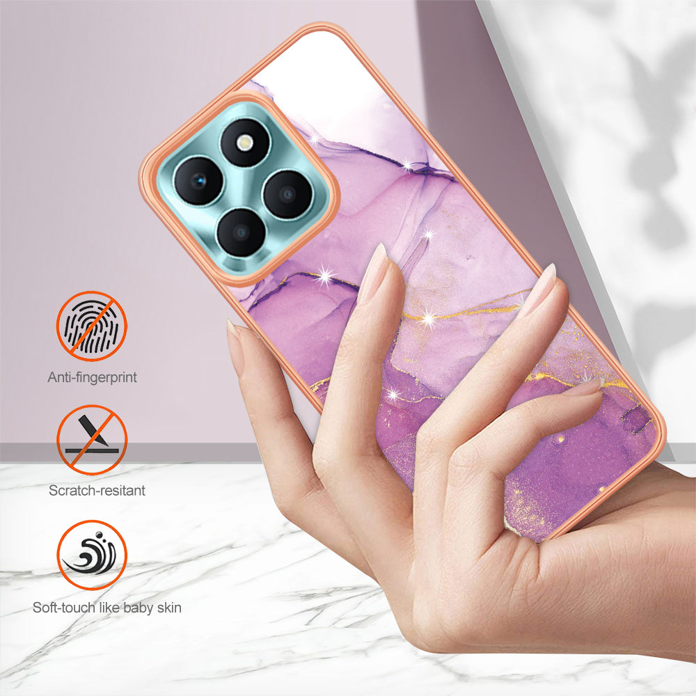 YB IMD Series-2 For Honor X6a 4G Electroplating Edge TPU Case IMD Marble Pattern Phone Cover