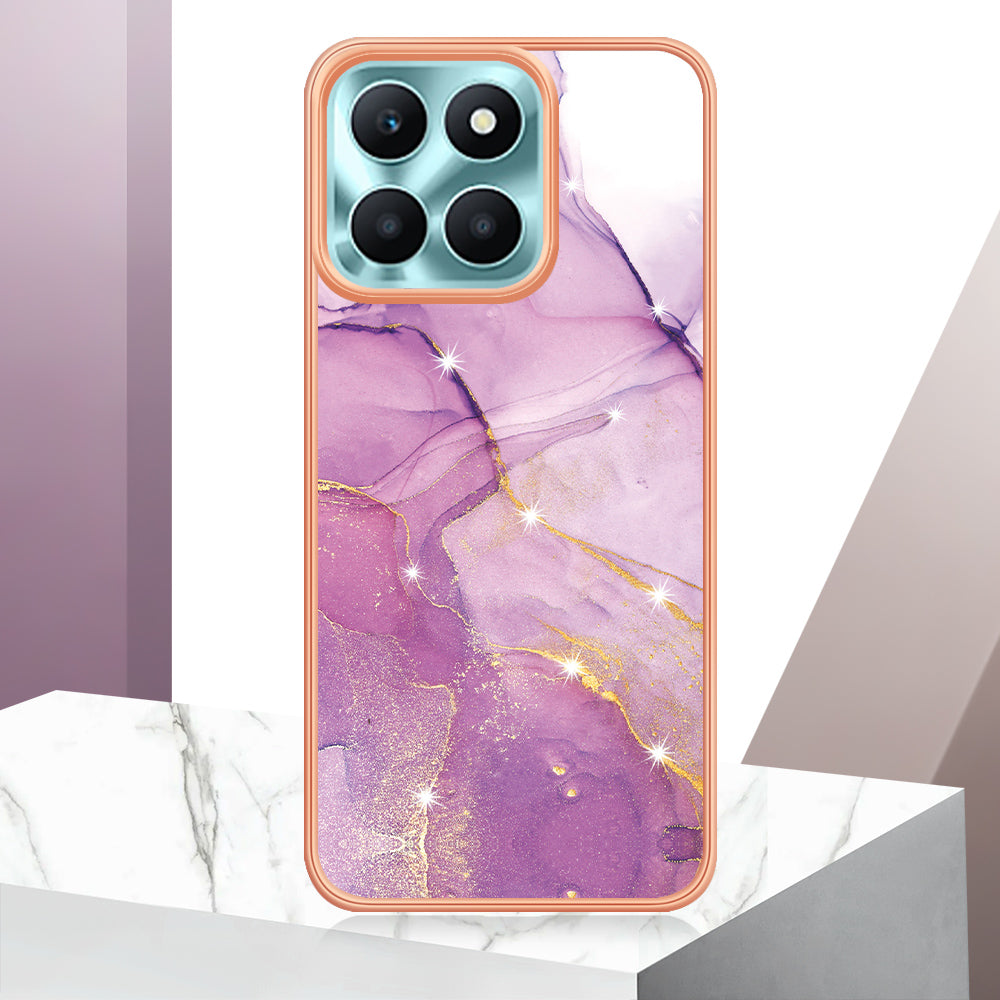 YB IMD Series-2 For Honor X6a 4G Electroplating Edge TPU Case IMD Marble Pattern Phone Cover