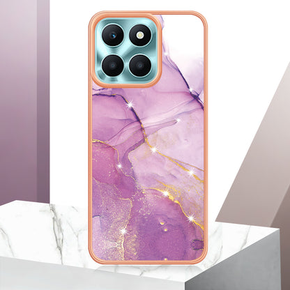 YB IMD Series-2 For Honor X6a 4G Electroplating Edge TPU Case IMD Marble Pattern Phone Cover