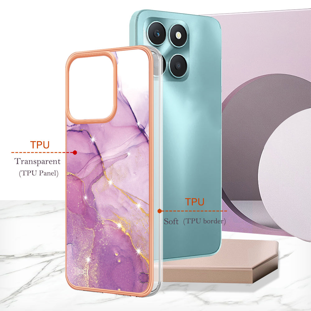 YB IMD Series-2 For Honor X6a 4G Electroplating Edge TPU Case IMD Marble Pattern Phone Cover