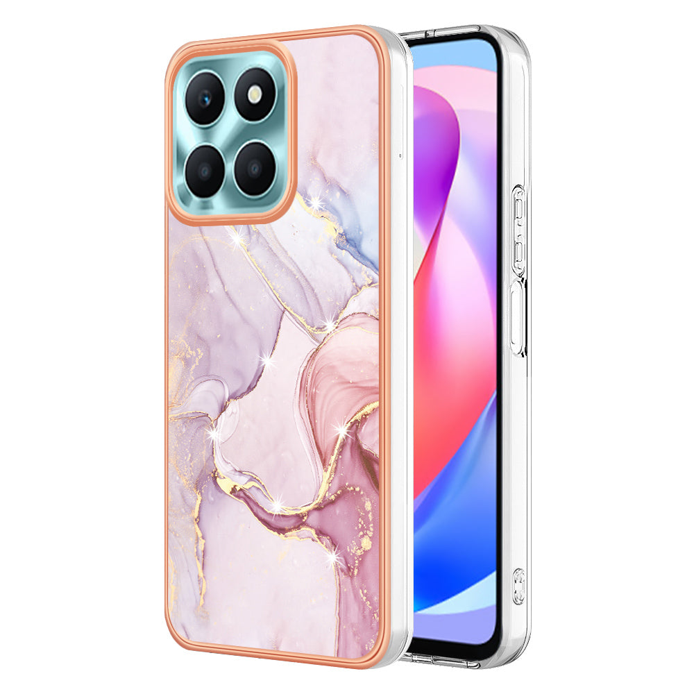 YB IMD Series-2 For Honor X6a 4G Electroplating Edge TPU Case IMD Marble Pattern Phone Cover