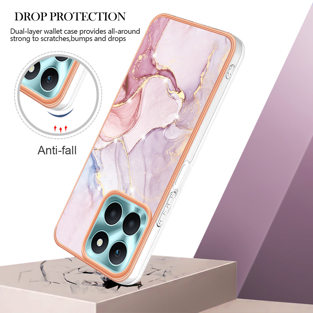 YB IMD Series-2 For Honor X6a 4G Electroplating Edge TPU Case IMD Marble Pattern Phone Cover